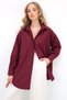 Women's Burgundy Oversize Long Woven Shirt Alc-X6828