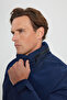 Men's Navy Blue Standard Fit Normal Cut Hooded Coat with Body Temperature Measuring Thermometer - 6