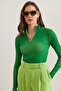 Women's Wash Green Zip Turtleneck Lycra Blouse Blz- 19001155 - 4