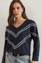 Women's Navy Blue Stripe Detailed Wool Viscose Loose Blouse Blz- 19002826 - 4