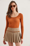 Women's Washed Tan Wide Neck Camisole Blouse Blz- 19000722 - 3