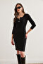 Women's Black Metal Button Raised Lycra Mini Dress Elb- 19002334 - 3