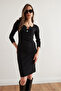 Women's Black Metal Button Raised Lycra Mini Dress Elb- 19002334 - 7