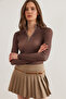 Women's Washed Bitter Brown Zippered Turtleneck Lycra Blouse Blz- 19001155