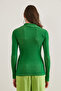 Women's Wash Green Zip Turtleneck Lycra Blouse Blz- 19001155 - 2