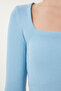 Women's Sky Blue Square Neck Corded Knitted Blouse GT00052 - 6
