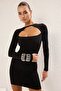 Siyah Yakası Cut Out Detaylı Bodycone/Vücudu Saran Kısa / Mini Örme Elbise TPRSS25EL00159 - 2