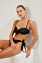 Siyah Bağlamalı Straplez Kaplı Brazilian Yüksek Bel Bikini Takımı TBESS25BT00086 - 2