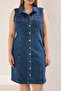Mavi Gömlek Yaka Cepli Orta Esnek Büyük Beden Denim Elbise TBBSS25AH00088 - 3