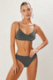 Siyah Simli Bralette Kaplı Regular Yüksek Bel Bikini Takımı TBESS25BT00109 - 2