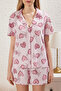 Pembe-Çok Renkli %100 Pamuklu Kalpli Şortlu Örme Pijama Takımı THMSS25PT00120 - 5