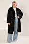 Siyah Uzun Oversize Büyük Beden Trençkot TBBSS25BM00002