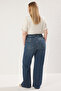 Koyu Mavi Yüksek Bel Geniş Paça Comfort/Orta Esnek Büyük Beden Wide Leg Jeans TBBSS25CJ00013 - 5