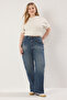 Koyu Mavi Yüksek Bel Geniş Paça Comfort/Orta Esnek Büyük Beden Wide Leg Jeans TBBSS25CJ00013