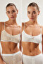 Multi Color 2-Pack Cotton Floral Underwire Free Cupless Strap Bralette Knitted Bra Thmss25Su00028 - 2