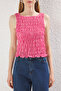 Pembe Fitted Kayık Yaka Kolsuz Pötikareli Dokuma Bluz TWOSS25BZ00356 - 3