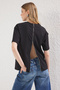Siyah %100 Kalın Pamuklu Fermuar Detaylı Relaxed/Rahat Kalıp Örme T-Shirt TWOSS24TS00272