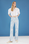 Blue High Waist Floral Print Wide Leg Jeans Twoss25Je00204