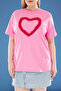 Pembe Önü Fırfırlı Kalp Detaylı Relaxed Fit Büyük Beden T-shirt TBBSS25BF00022 - 3