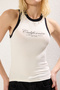 White*001 Printed Halter Neck Contrast Piping Detail Ribbed Stretchy Knitted Undershirt Twoss24Al00027 - 3
