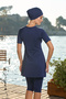 Short Sleeve Semi-Closed Swimsuit 24824 Navy Blue - 3