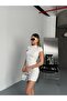 Women's White Gathered Short Dress - 4