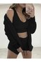 Women's Long Sleeve Jacket, Sling Plush Blouse and Shorts Three-Piece Set - 4