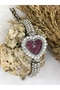 Heart Shaped Stone Inside Burgundy Red Silver Women's Wristwatch - 4