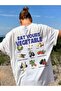 Women's White Self Patterned Crew Neck Oversize Cut T-Shirt