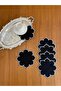 6 Pcs Black Gardenia Linen Star Pattern Silver Embroidery Embroidered Cocktail Presentation Napkin - 2