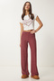 Wide Leg Comfortable Soft Pants Bordo Lub0073 - 3