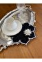 6 Pieces Black Gardenia Linen Star Patterned Cocktail Presentation Napkins with Pearls and Silver Embroidery - 3