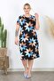 Women's Blue Coffee Floral Pattern Midi Dress - 3