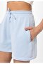 Beatrix Blue Pocket Elastic Waist Adjustable Cotton Regular Fit Women's Bermuda Shorts - 4