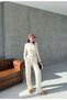 Textured Crop Top and Long Sleeve Wide-Leg Pants - Wrapped Fabric, Unlined Two-Piece Set
