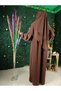 Umre Suit Brown Color Medina Silk Set of 3 Dress-Soufflé-Mobile Veil