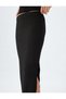 Midi Length Pencil Skirt Side Slit Textured Slim Fit Standard Waist - 5