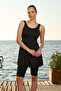 Dress Swimsuit with Null Sleeve Leggings - Semi-Closed, Black 22600 - 6