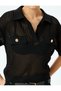 Applique Detailed Buttoned Short Sleeve Openwork Polo Neck Crochet Sweater - 5