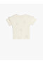 Cherry Embroidery Cotton Crew Neck Short Sleeve T-Shirt - 2