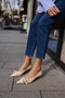Eleksi Women's Beige Patent Leather Mini Heel Shoes