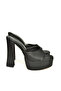 P404560604 Black Fabric Platform Heeled Women's Slippers - 7