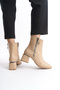 Skin Zipper Detail on the Heel Short Simple Women's Beige Classic Boots Bootie - 5