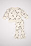 Baby Girl 2-Piece Set Heart Patterned Crew Neck Sweatshirt Top with Elastic Waist and Flared Bottoms