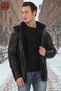 Men's Genuine Lambskin Winter Coat, Black Leather Jacket with Fur and Hood, Suitable for Cold Weather - 4