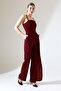 Burgundy Crepe Fabric Jumpsuit with Hanging Neck and Slit Detail - 4