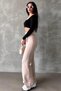 Beige High Waist Straight Model Women's Spanish Leg Leggings Pants Mg2288 - 5