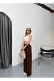 Women's Side Zipper Wide Leg Palazzo Trousers Brown - 2