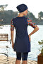 Short Sleeve Semi-Covered Swimsuit 24821 Navy Blue - 3