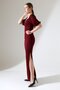 Burgundy Crepe Fabric Double Breasted Neck Balloon Sleeve Slit Detail Maxi Dress - 5
